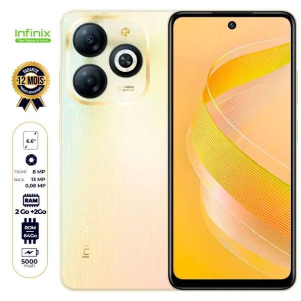 Infinix Smart 8 - 64 Go - 2 Go + 2 Go RAM extensible - 6.6"- 5000mAh - 13MP/8MP - Dual Nano SIM - Empreinte digitale -  12 Mois Garantie