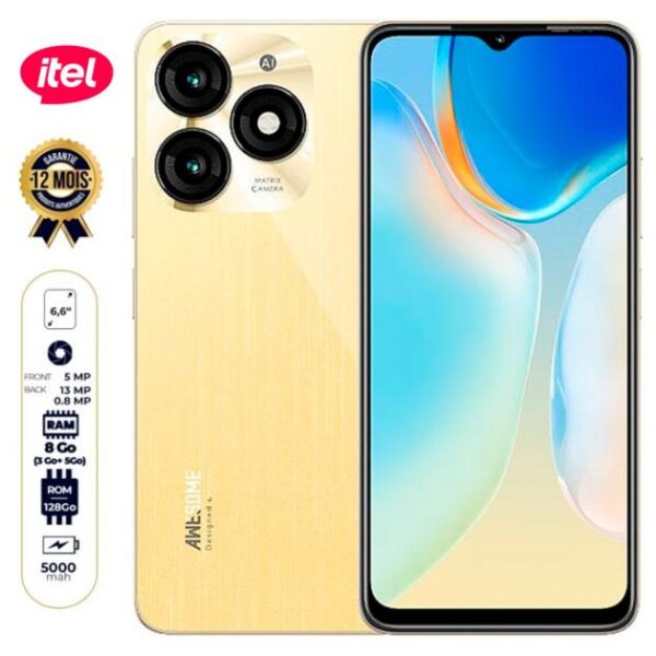 Smartphone itel A70 - 128 Go/8Go (3Go+ 5Go) RAM - 6.6” - Dual Nano SIM - 13MP+0.8MP/8MP - 5000mAh - Garantie 12 Mois