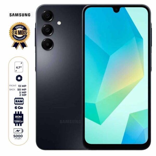 Samsung Galaxy A16 4G - 128 Go - 6Go RAM - 6,7 pouces - 50 MP + 5 MP + 2 MP/13MP - Dual Nano SIM - 5000 mAh - Garantie 12+12 Mois