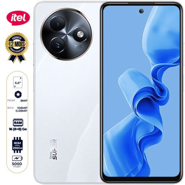 Smartphone itel S24 - 256 Go - 16 Go (8 Go + 8 Go) RAM - 6,6" - Double Nano SIM - 108 MP + 0,08MP/8MP - 5000 mAh -  12 mois Garantie