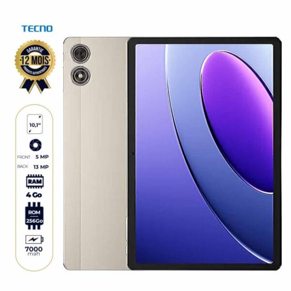 Tablette Tecno Megapad - 256 Go - 4Go RAM - 10,1" - 7000mAh - 1 Nano SIM - 13 MP/5MP - Garantie 12 mois